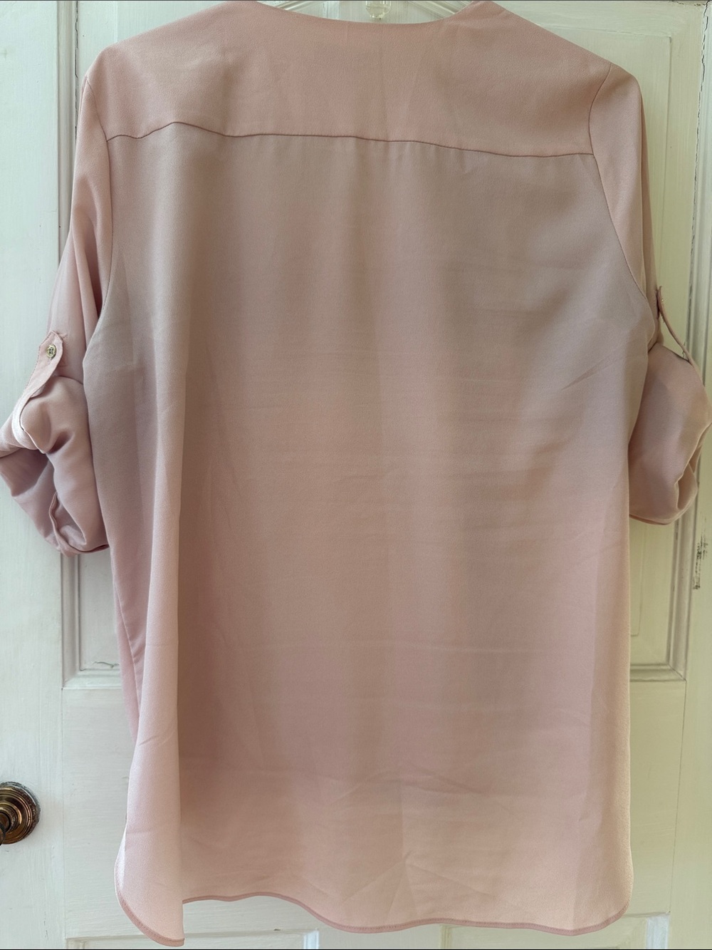 Calvin Klein Blush Pink Faux-Wrap Blouse with Zip Accents - Picture 3 of 3